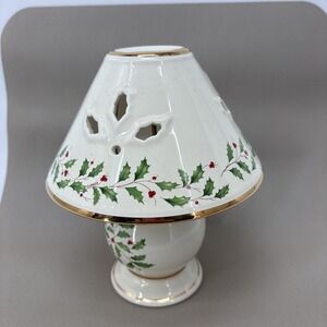 LENOX 8" Holiday Tea Light Lamp Christmas Holly Berry Candle Holder